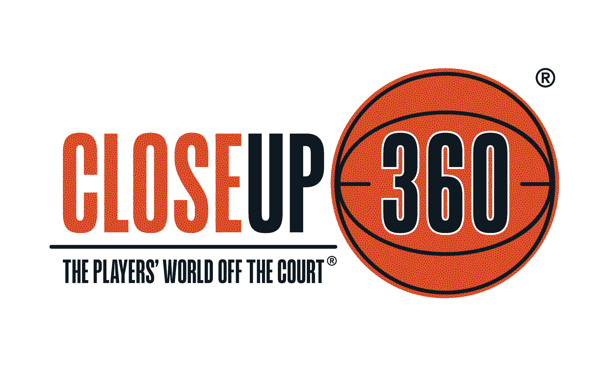 Logo for "CloseUp360, The Players' World Off the Court" with an image of a basketball