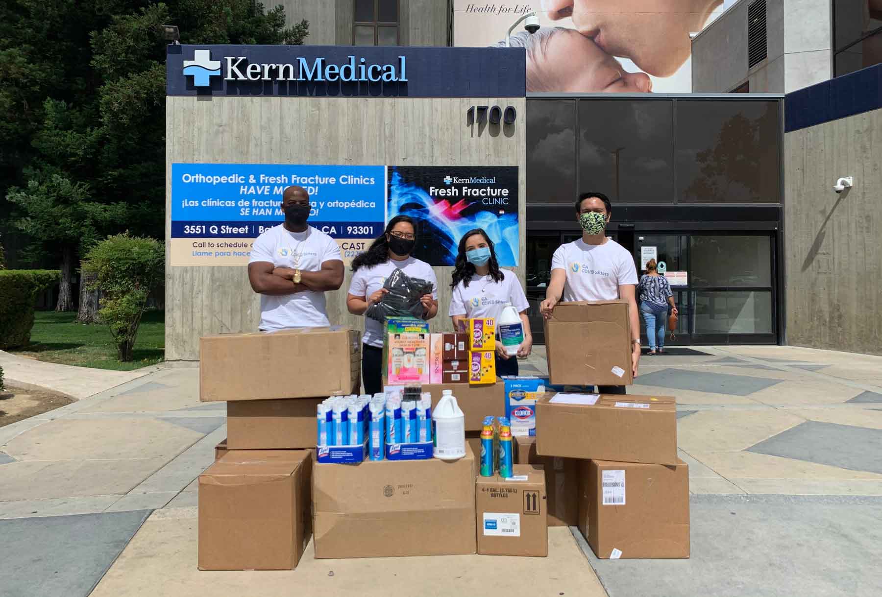 Volunteers receive a delivery at Kern Medical Center near Los Angeles.